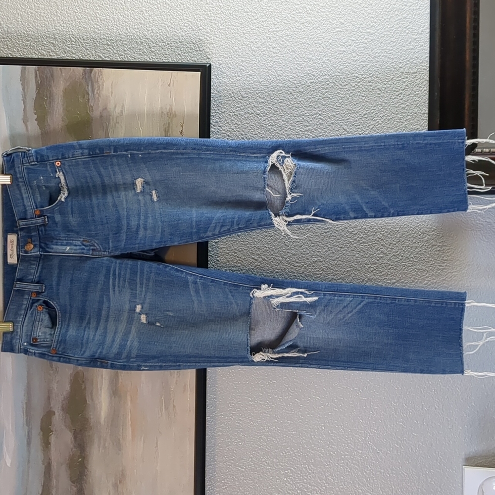 Madewell Distressed Cropped "The Slim Boyfriend" Light Blue Mid Rise Size 25